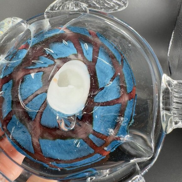Art Glass Turtle Glass Paperweight Figurine Clear Edges Blue Red Center Glass - Picture 8 of 16
